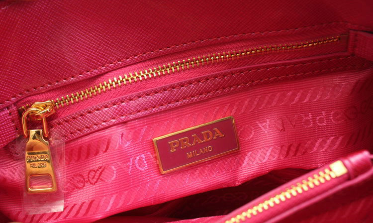 2014 Prada Shiny Saffiano Leather Two Handle Bag BL0838 rosered for sale